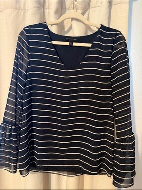 Banana Republic Navy and White Striped V-Neck Top